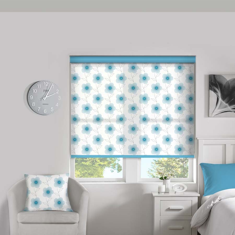 Lineflower Turquoise Roller Blind | Translucent Blinds Dubai